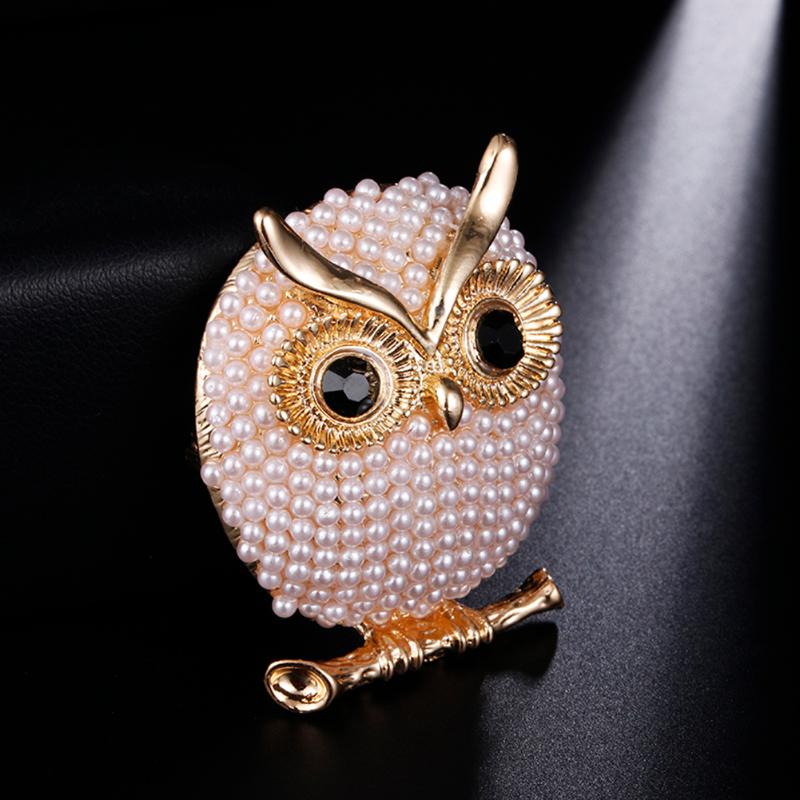 Fashionable Owl Brooch with Pearl Accents (In Stock)