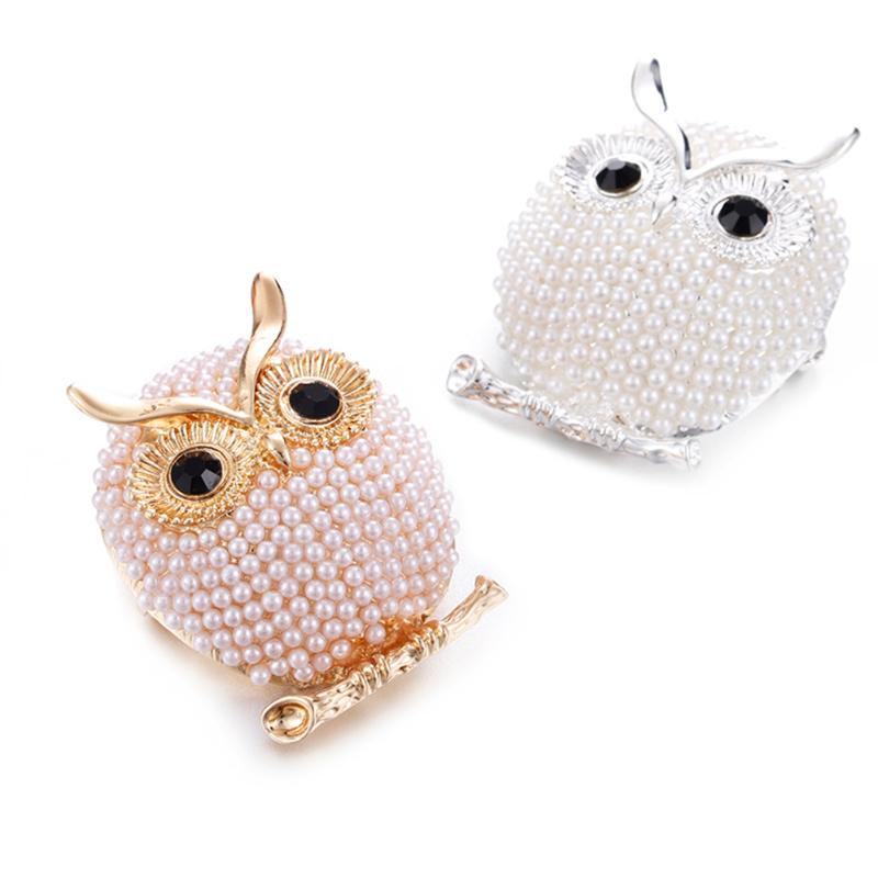Fashionable Owl Brooch with Pearl Accents (In Stock)