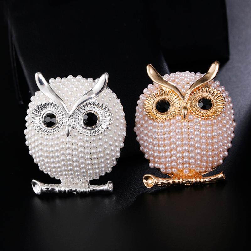 Fashionable Owl Brooch with Pearl Accents (In Stock)